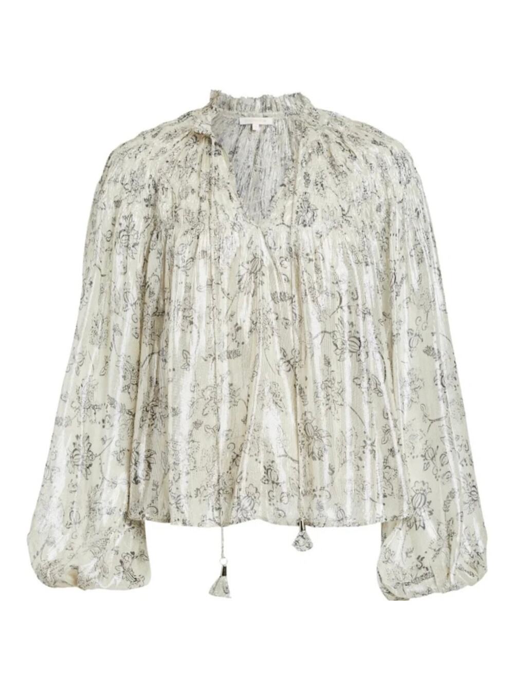 Love the Label Meredith Smocked Metallic‎ Top Sabina Lurex Print XS NWT